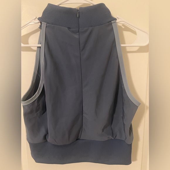 HIGH NECK CONTRAST CROP TOP - STEEL BLUE - Picture 3 of 3